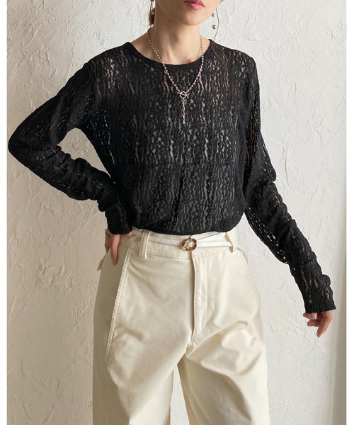 She's Closet(シーズクローゼット)の「長袖 クルーネック レース シアートップス ロングTシャツ(Tシャツ/カットソー・レディース・ブラック/ホワイト/アイボリー・FREE)」の9枚目の写真