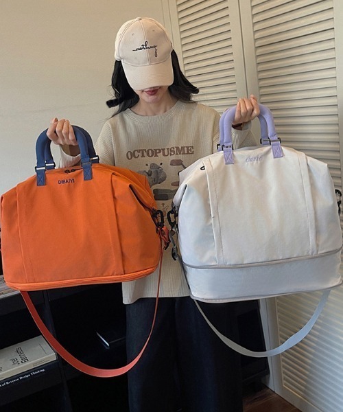 Alum'(アルム)の「【キャリーオン対応】バイカラーハンドル 2way大容量トラベルボストンバッグ(ボストンバッグ・レディース・ブラウン/パープル/ブラック/グレー/オレンジ/グリーン・FREE)」の7枚目の写真