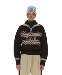 GRVR NORDIC HALF ZIP-UP KNIT_BROWN