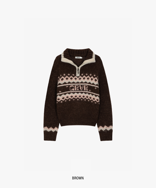 grove（グローブ）の「GRVR NORDIC HALF ZIP-UP KNIT_BROWN（パーカー・レディース・その他・FREE）」の2枚目の写真