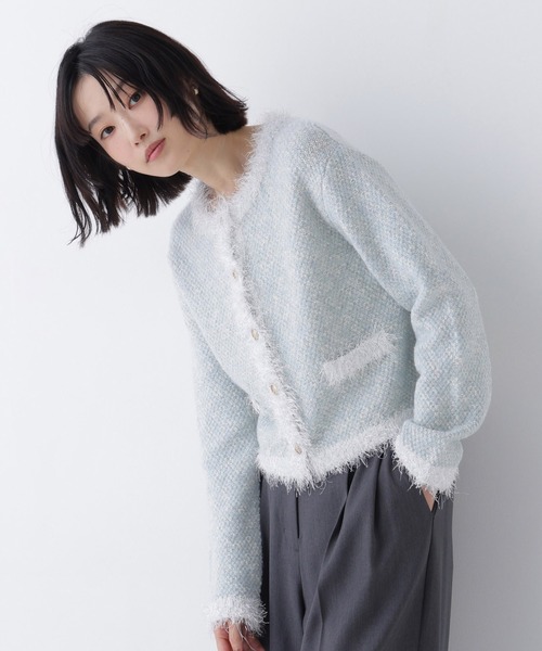 ★The barnnet★バーネット★リボンカーディガン★ミント★新品同様★ フリンジトリムツイードカーディガン（カーディガン/ボレロ）｜NATURAL