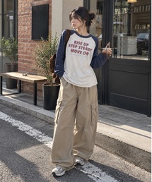 選べるデザイン 前後ロゴプリント 配色カラー ロンT 長袖Tシャツ