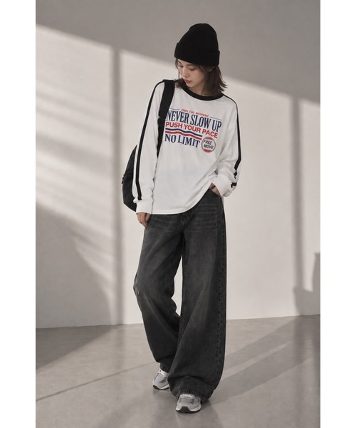 UNDERWRAPS(アンダーラップス)の「選べるデザイン 前後ロゴプリント 配色カラー ロンT 長袖Tシャツ(Tシャツ/カットソー・レディース・I/H/B/A/G/F/E/D/C・M/L)」の7枚目の写真
