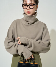 限定展開 ヘビー ワッフル タートルネック チュニック プルオーバー
