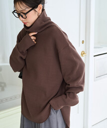 限定展開 ヘビー ワッフル タートルネック チュニック プルオーバー