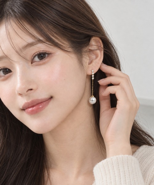 FUNALIVE(ファンアライブ)の「キュービック×パール チェーンピアス(サージカルステンレス)(ピアス(片耳用)・レディース・ゴールド・FREE)」の7枚目の写真