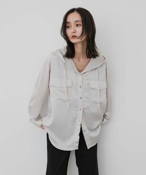 SENSE OF PLACE by URBAN RESEARCH(センスオブプレイスバイアーバンリサーチ)の「サテンフーディシャツ(シャツ/ブラウス・レディース・ブラウン/ピンク/ライトベージュ・ONE)」の15枚目の写真