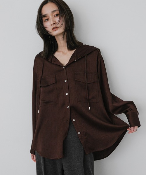 SENSE OF PLACE by URBAN RESEARCH(センスオブプレイスバイアーバンリサーチ)の「サテンフーディシャツ(シャツ/ブラウス・レディース・ブラウン/ピンク/ライトベージュ・ONE)」の17枚目の写真