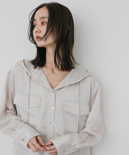 SENSE OF PLACE by URBAN RESEARCH(センスオブプレイスバイアーバンリサーチ)の「サテンフーディシャツ(シャツ/ブラウス・レディース・ブラウン/ピンク/ライトベージュ・ONE)」の22枚目の写真
