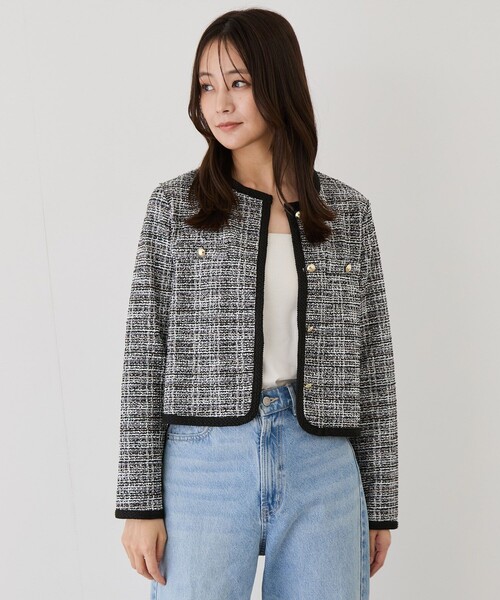 Jayro(ジャイロ)の「カットツィード長袖ジャケット(ノーカラージャケット・レディース・ブラック系その他/グレー・M)」の3枚目の写真