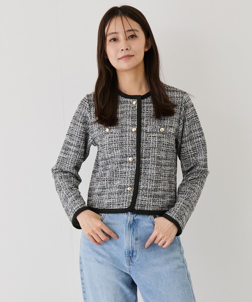 Jayro(ジャイロ)の「カットツィード長袖ジャケット(ノーカラージャケット・レディース・ブラック系その他/グレー・M)」の4枚目の写真