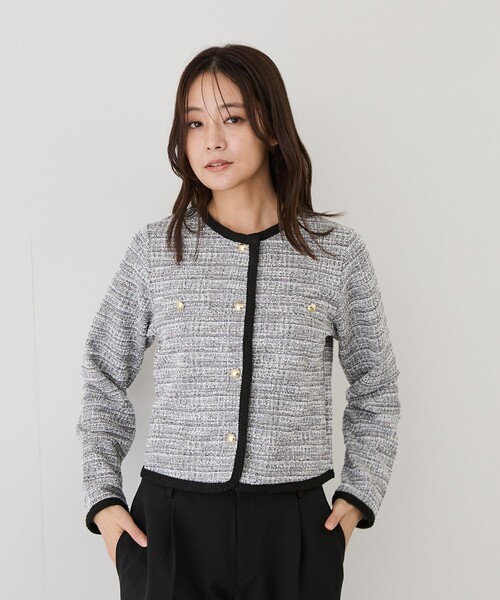 Jayro(ジャイロ)の「カットツィード長袖ジャケット(ノーカラージャケット・レディース・ブラック系その他/グレー・M)」の8枚目の写真