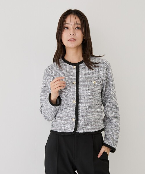 Jayro(ジャイロ)の「カットツィード長袖ジャケット(ノーカラージャケット・レディース・ブラック系その他/グレー・M)」の14枚目の写真