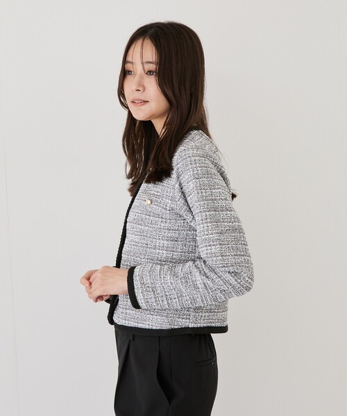 Jayro(ジャイロ)の「カットツィード長袖ジャケット(ノーカラージャケット・レディース・ブラック系その他/グレー・M)」の16枚目の写真