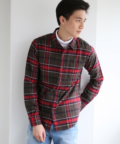 GLOBAL WORK(グローバルワーク)の「ソフトフランネルシャツ/719668(シャツ/ブラウス・メンズ・ブルー系その他/ネイビー/ダークブルー/ライトパープル/カーキ/ホワイト/レッド/グレー/ブルー/グリーン/グレー系その他/ダークブラウン/その他/グリーン系その他・X-LARGE/MEDIUM/SMALL/LARGE)」の5枚目の写真