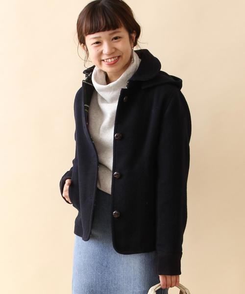 coen（コーエン）の「シングルショートコート（ピーコート・レディース・グレー/ネイビー・LARGE/MEDIUM）」の2枚目の写真