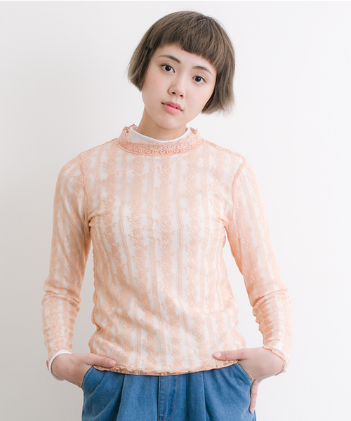 MERLOT（メルロー）の「レースストライプシースルートップス4914（シャツ/ブラウス・レディース・ホワイト/ピンク/ブラック・FREE）」の3枚目の写真