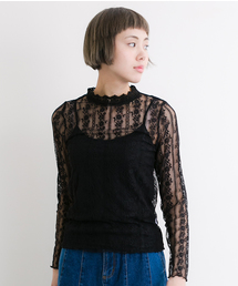 MERLOT | レースストライプシースルートップス4914(シャツ/ブラウス)