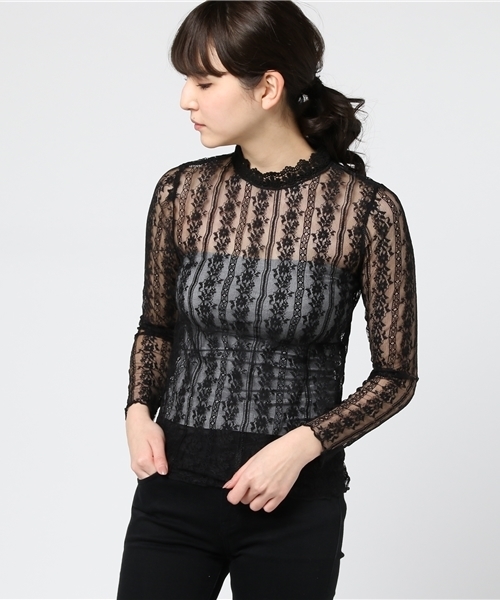 MERLOT（メルロー）の「レースストライプシースルートップス4914（シャツ/ブラウス・レディース・ホワイト/ピンク/ブラック・FREE）」の16枚目の写真