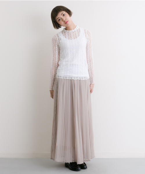 MERLOT（メルロー）の「レースストライプシースルートップス4914（シャツ/ブラウス・レディース・ホワイト/ピンク/ブラック・FREE）」の12枚目の写真