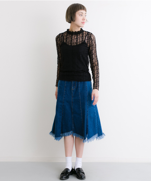 MERLOT（メルロー）の「レースストライプシースルートップス4914（シャツ/ブラウス・レディース・ホワイト/ピンク/ブラック・FREE）」の13枚目の写真