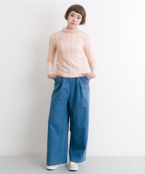 MERLOT（メルロー）の「レースストライプシースルートップス4914（シャツ/ブラウス・レディース・ホワイト/ピンク/ブラック・FREE）」の14枚目の写真