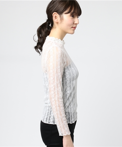 MERLOT（メルロー）の「レースストライプシースルートップス4914（シャツ/ブラウス・レディース・ホワイト/ピンク/ブラック・FREE）」の5枚目の写真