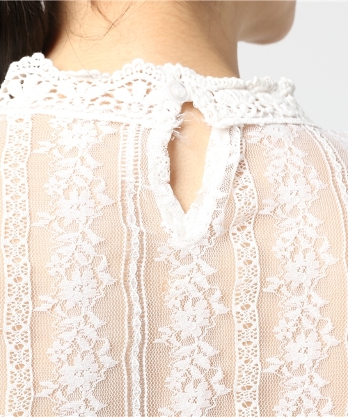 MERLOT（メルロー）の「レースストライプシースルートップス4914（シャツ/ブラウス・レディース・ホワイト/ピンク/ブラック・FREE）」の8枚目の写真