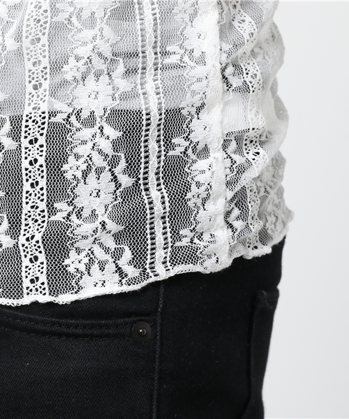 MERLOT（メルロー）の「レースストライプシースルートップス4914（シャツ/ブラウス・レディース・ホワイト/ピンク/ブラック・FREE）」の10枚目の写真