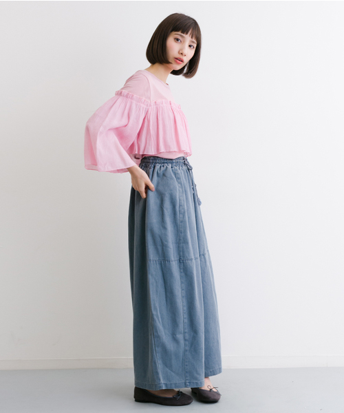 MERLOT（メルロー）の「リラックスデニムワイドパンツ2095（デニムパンツ・レディース・ブルー/ライトブルー・FREE）」の7枚目の写真