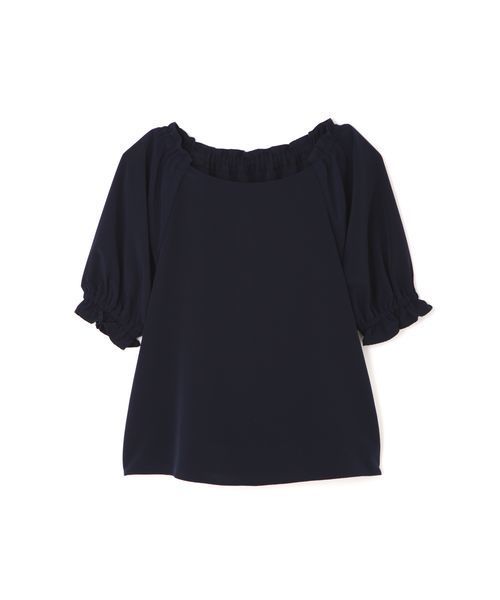 NATURAL BEAUTY BASIC（ナチュラルビューティーベーシック）の「【andGIRL 5月号掲載】シャーリングスリーブブラウス（シャツ/ブラウス・レディース・ネイビー/オフホワイト・SMALL/MEDIUM）」の3枚目の写真