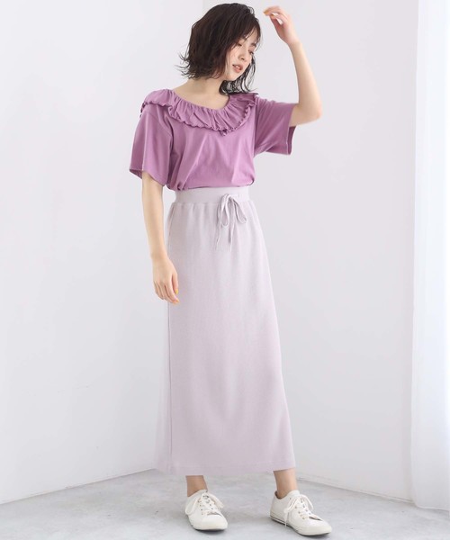 one after another NICE CLAUP（ワンアフターアナザーナイスクラップ）の「ワッフルミディスカート（スカート・レディース・アイボリー/グレー/ネイビー/ラベンダー/モカ/スミクロ・FREE）」の16枚目の写真