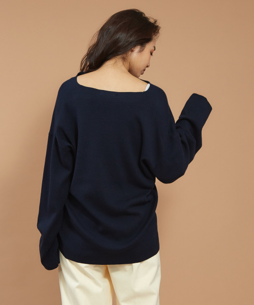 Abahouse Devinette（ドゥヴィネット）の「コットンカシミアスリットネックプルオーバー（ニット/セーター・レディース・ホワイト/ベージュ/ネイビー・フリー）」の6枚目の写真