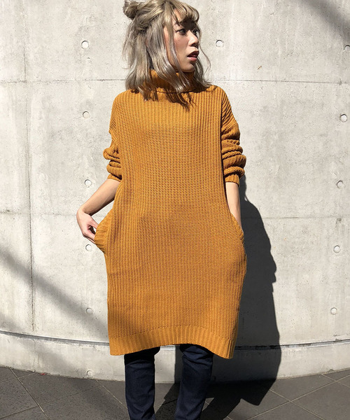 LIPSTAR（リップスター）の「3G片あぜボリュームニットチュニック（ニット/セーター・レディース・ネイビー/ブラウン/グレー/イエロー・M）」の4枚目の写真