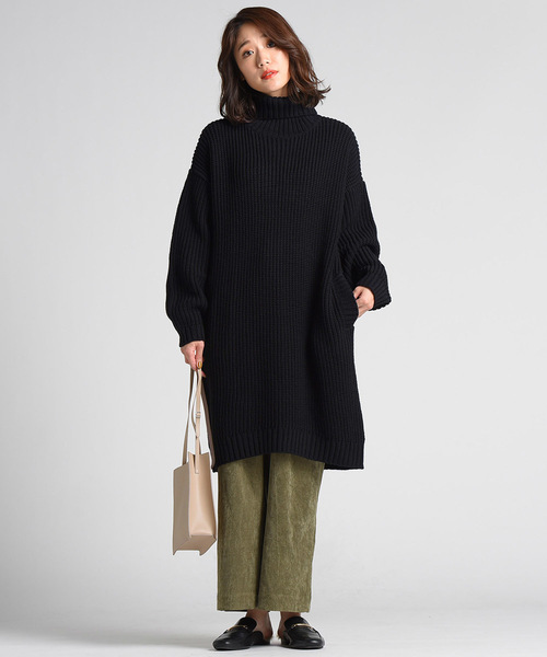 LIPSTAR（リップスター）の「3G片あぜボリュームニットチュニック（ニット/セーター・レディース・ネイビー/ブラウン/グレー/イエロー・M）」の12枚目の写真