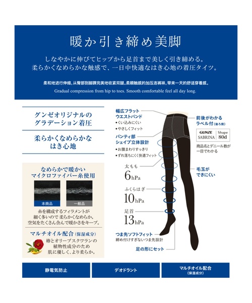 SABRINA(サブリナ)の「【SABRINA】毛玉ができにくい 「シェイプタイツ」80デニール(タイツ/ストッキング・レディース・ブラック/チャコール/チョコ・M~L/L~LL)」の6枚目の写真