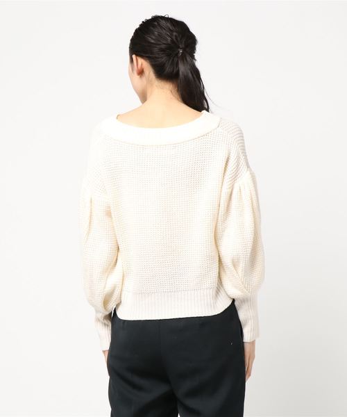 KOBE LETTUCE（コウベレタス）の「ワッフル編みVネックバルーン袖ニットトップス＊レディース/セーター[C3536]神戸レタス（ニット/セーター・レディース・ネイビー/グレー/ピンク/アイボリー・FREE）」の10枚目の写真
