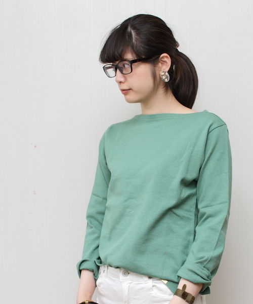 D.M.G.(ドミンゴ)の「D.M.G./ディーエムジー ボートネックロングスリーブTシャツ 19-068(Tシャツ/カットソー・レディース・ブルー/イエロー/グリーン・2/3)」の2枚目の写真