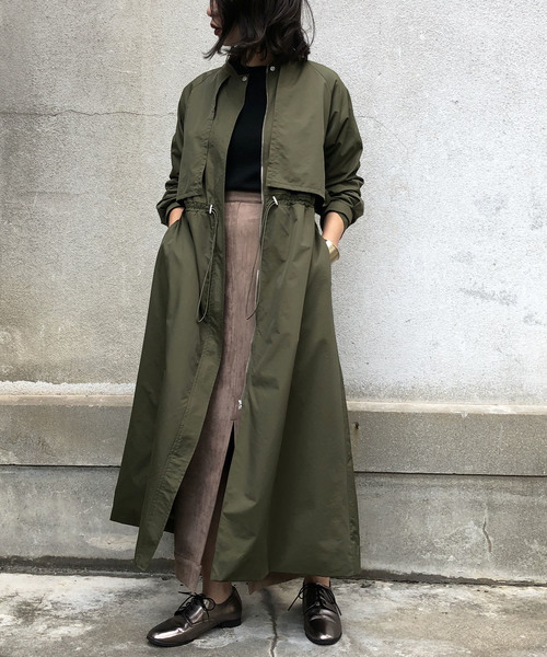 &g'aime(アンジェム)の「【&g'aime】ノーカラーケープロングモッズコート(モッズコート)」|カーキ