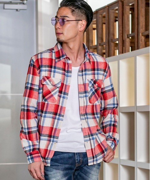 ADMIX/ATELIER SAB MEN（アドミックスアトリエサブメン）の「【no sweat×ADMIX/ATELIER SAB MEN コラボ】 ビエラ 起毛 長袖 チェック シャツ（シャツ/ブラウス・メンズ・ベージュ/レッド/ホワイト系その他/ホワイト系その他2/ブラック系その他/ブラック系その他2/ブルー系その他/ブラック系その他3/ブルー系その他2/ブルー系その他3・48/50/52）」の2枚目の写真