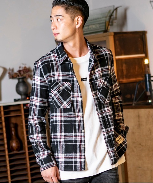 ADMIX/ATELIER SAB MEN（アドミックスアトリエサブメン）の「【no sweat×ADMIX/ATELIER SAB MEN コラボ】 ビエラ 起毛 長袖 チェック シャツ（シャツ/ブラウス・メンズ・ベージュ/レッド/ホワイト系その他/ホワイト系その他2/ブラック系その他/ブラック系その他2/ブルー系その他/ブラック系その他3/ブルー系その他2/ブルー系その他3・48/50/52）」の4枚目の写真