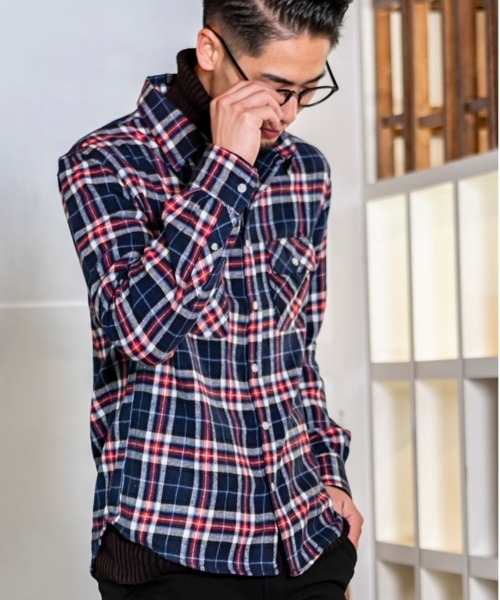 ADMIX/ATELIER SAB MEN（アドミックスアトリエサブメン）の「【no sweat×ADMIX/ATELIER SAB MEN コラボ】 ビエラ 起毛 長袖 チェック シャツ（シャツ/ブラウス・メンズ・ベージュ/レッド/ホワイト系その他/ホワイト系その他2/ブラック系その他/ブラック系その他2/ブルー系その他/ブラック系その他3/ブルー系その他2/ブルー系その他3・48/50/52）」の8枚目の写真