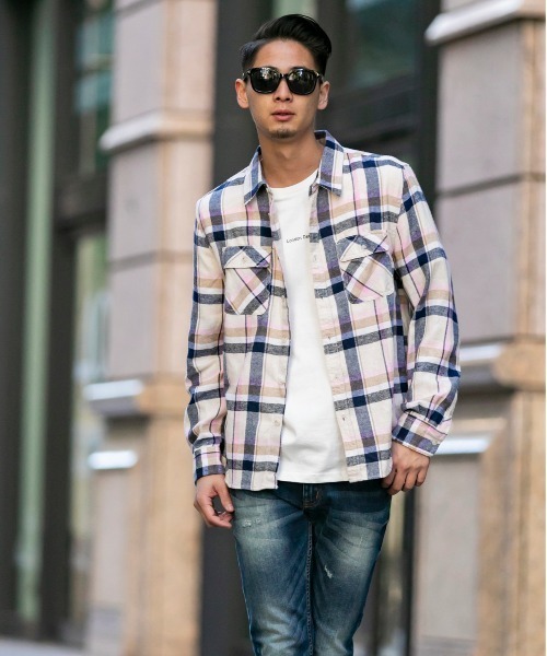 ADMIX/ATELIER SAB MEN（アドミックスアトリエサブメン）の「【no sweat×ADMIX/ATELIER SAB MEN コラボ】 ビエラ 起毛 長袖 チェック シャツ（シャツ/ブラウス・メンズ・ベージュ/レッド/ホワイト系その他/ホワイト系その他2/ブラック系その他/ブラック系その他2/ブルー系その他/ブラック系その他3/ブルー系その他2/ブルー系その他3・48/50/52）」の3枚目の写真
