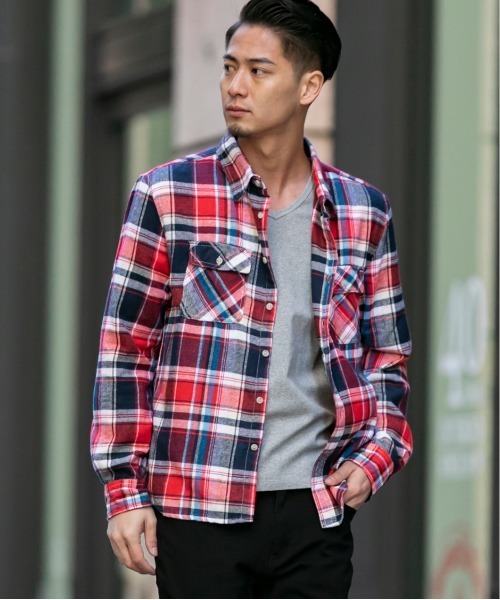 ADMIX/ATELIER SAB MEN（アドミックスアトリエサブメン）の「【no sweat×ADMIX/ATELIER SAB MEN コラボ】 ビエラ 起毛 長袖 チェック シャツ（シャツ/ブラウス・メンズ・ベージュ/レッド/ホワイト系その他/ホワイト系その他2/ブラック系その他/ブラック系その他2/ブルー系その他/ブラック系その他3/ブルー系その他2/ブルー系その他3・48/50/52）」の13枚目の写真