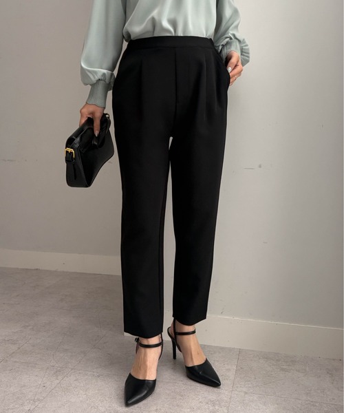 セール】[低身長サイズ有]美脚シルエットタックテーパードパンツ