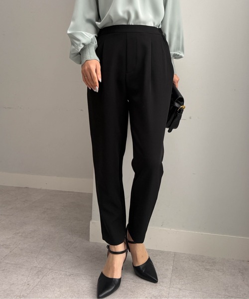 セール】[低身長サイズ有]美脚シルエットタックテーパードパンツ