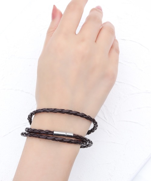 florist（フローリスト）の「【3way】編み込みレザーブレス/アンクレット/ネックレス　メンズ/レディース兼用（バングル/リストバンド・レディース・ブラック/ホワイト/ブラウン・FREE）」の7枚目の写真