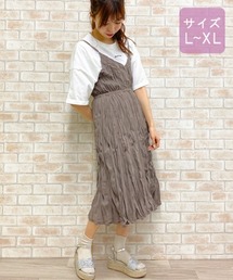 【大きいサイズ】クリンクルキャミワンピ×Tシャツセット【ZOZOTOWN限定アイテム】