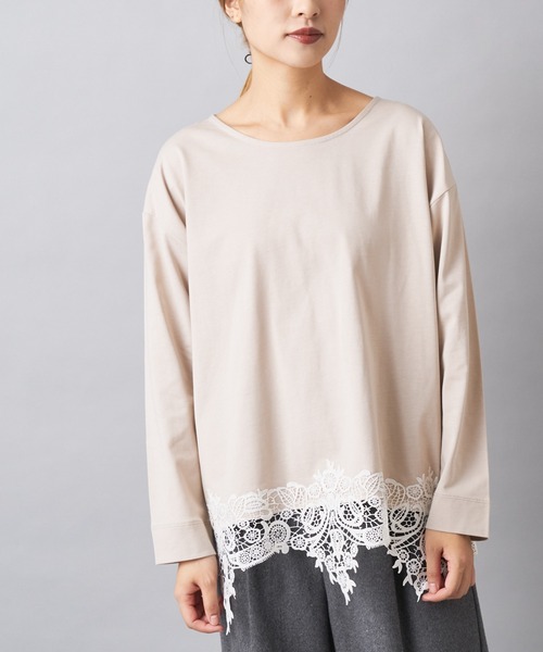 PUAL CE CIN(ピュアルセシン)の「裾レースロングスリーブ(Tシャツ/カットソー・レディース・ライトベージュ/グレー/ブラック・FREE)」の4枚目の写真