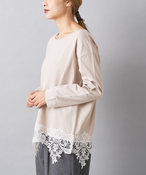 PUAL CE CIN(ピュアルセシン)の「裾レースロングスリーブ(Tシャツ/カットソー・レディース・ライトベージュ/グレー/ブラック・FREE)」の5枚目の写真